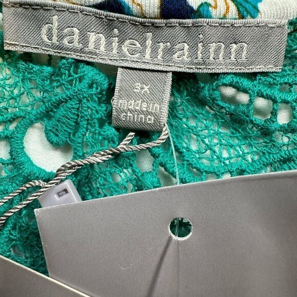 NWT Daniel Rainn Plus Size Green Floral Crochet Accent Tank Top Blouse Size 3XL - Picture 4 of 7